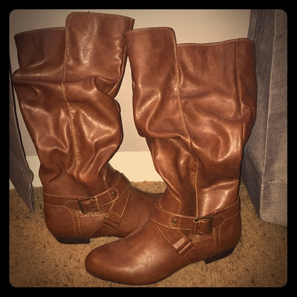 Adele brown leather boots with buckle